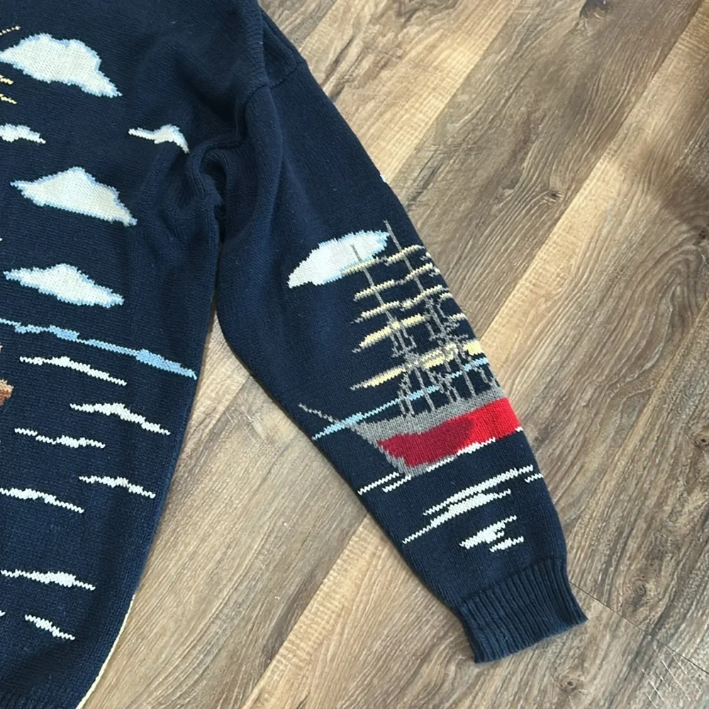 Vintage PBJ Sport Navy Blue Lighthouse Nautical Novelty Cardigan Size Large - Picture 15 of 16